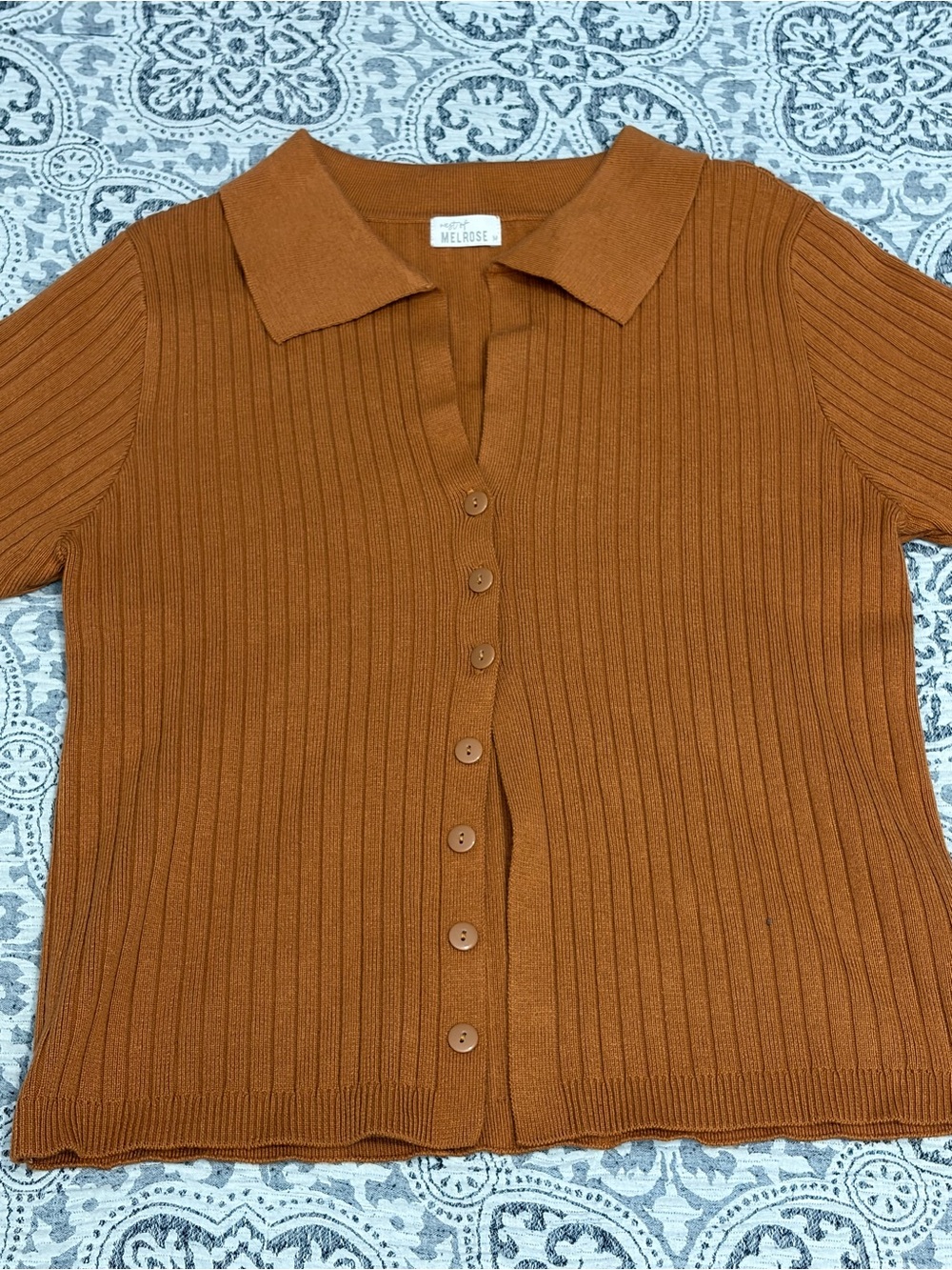 West of Melrose Rust Ribbed Polo Cardigan Medium